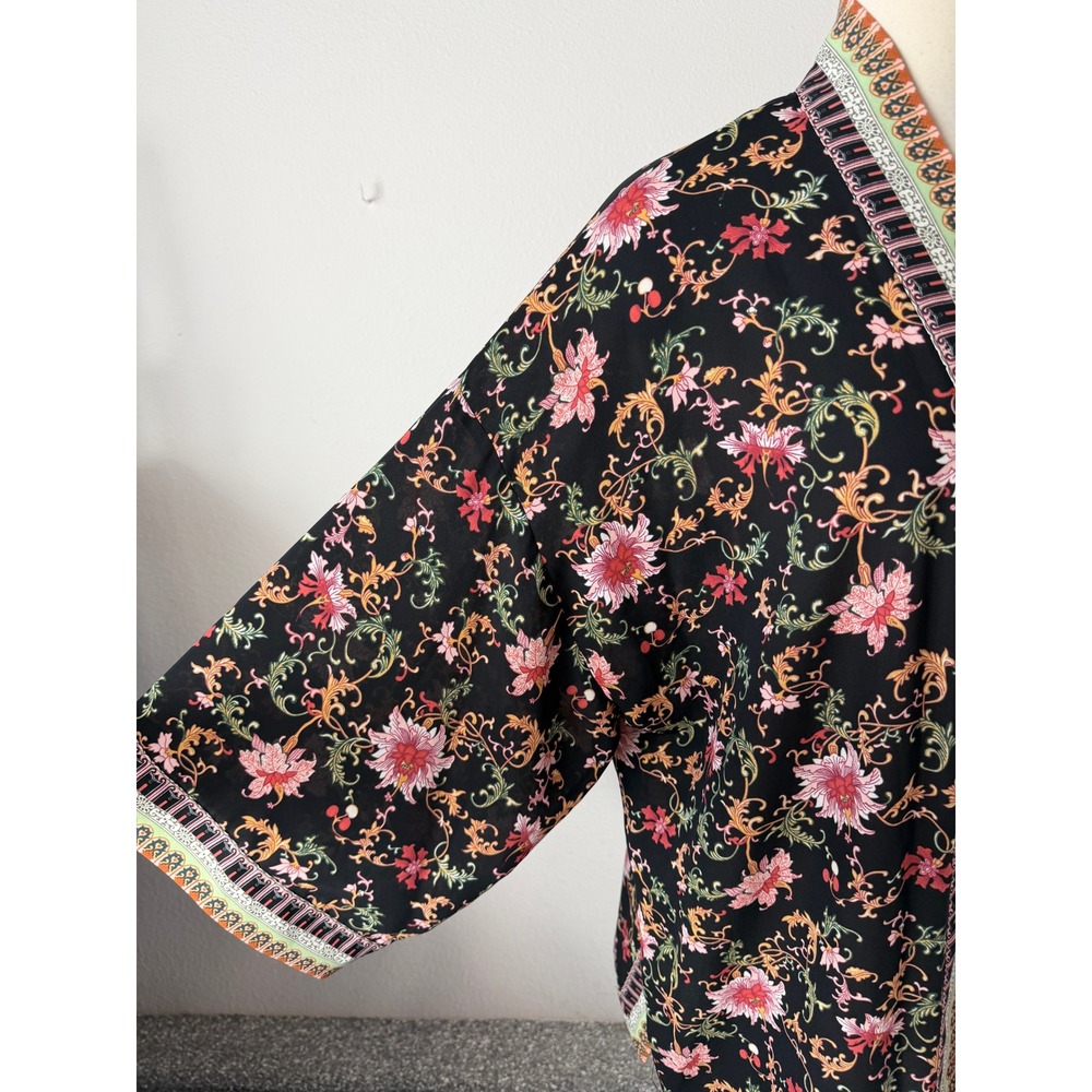 Max Studio Womens Large Black Floral Paisley Open Front Kimono Cardigan - Picture 6 of 11
